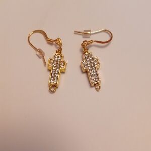 Gold Cross Drop Earrings with Crystal Pavé - Women Jewelry... 3 Prs for 20.00